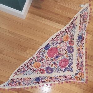 Aritzia Cream and Pink Scarf with Intricate Floral Design